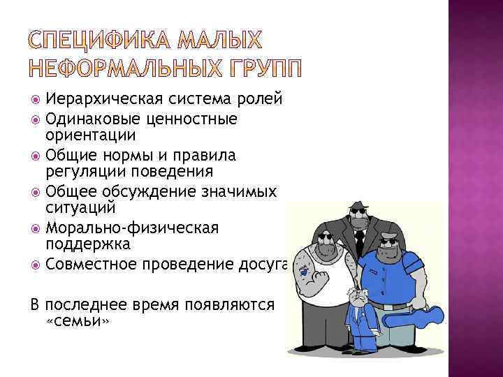 Иерархическая система ролей Одинаковые ценностные ориентации Общие нормы и правила регуляции поведения Общее обсуждение