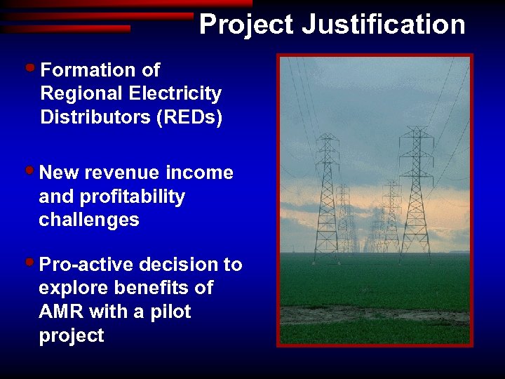 Project Justification Formation of Regional Electricity Distributors (REDs) New revenue income and profitability challenges