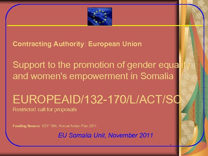 Contracting Authority: European Union Support to the promotion of gender equality and women's empowerment