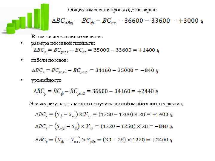 Общее изменение производства зерна: , • В том числе за счет изменения: размера посевной