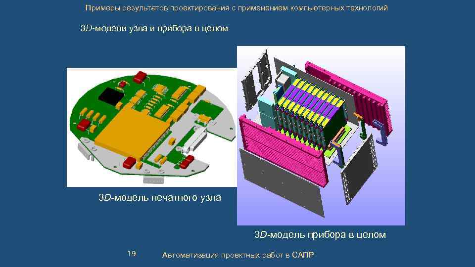 Примеры результатов проектирования с применением компьютерных технологий 3 D-модели узла и прибора в целом