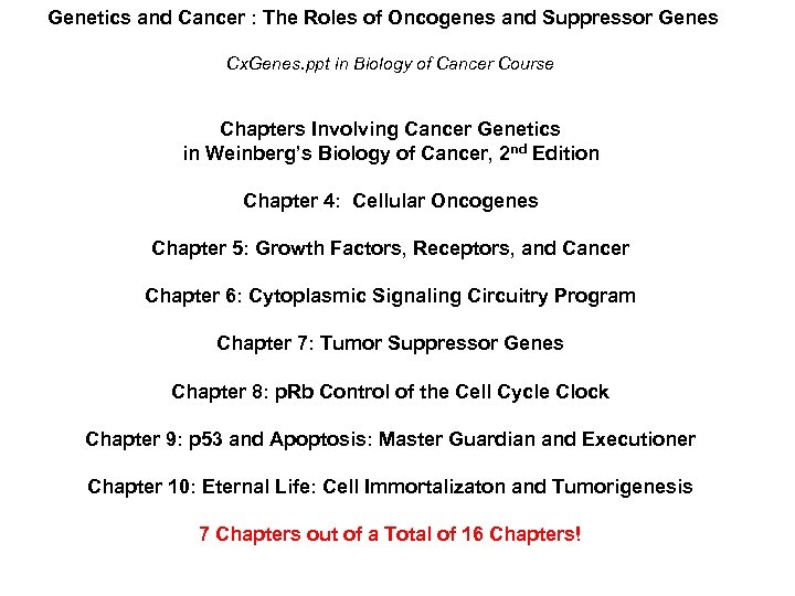 Genetics and Cancer : The Roles of Oncogenes and Suppressor Genes Cx. Genes. ppt