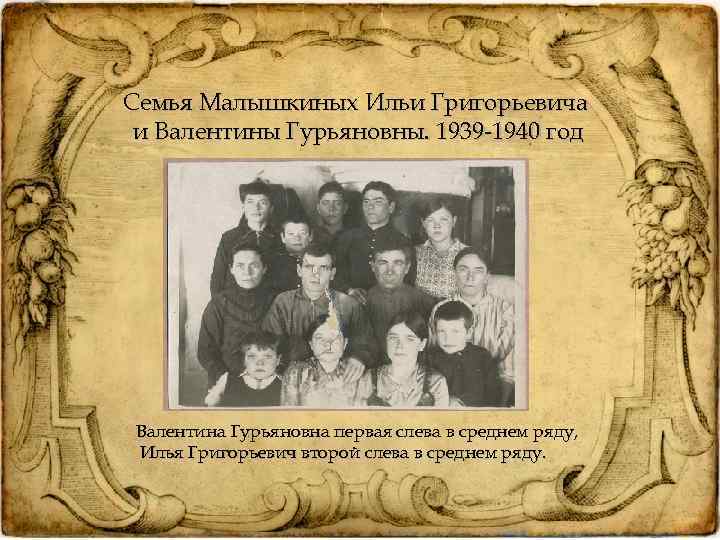 Семья Малышкиных Ильи Григорьевича и Валентины Гурьяновны. 1939 -1940 год Валентина Гурьяновна первая слева