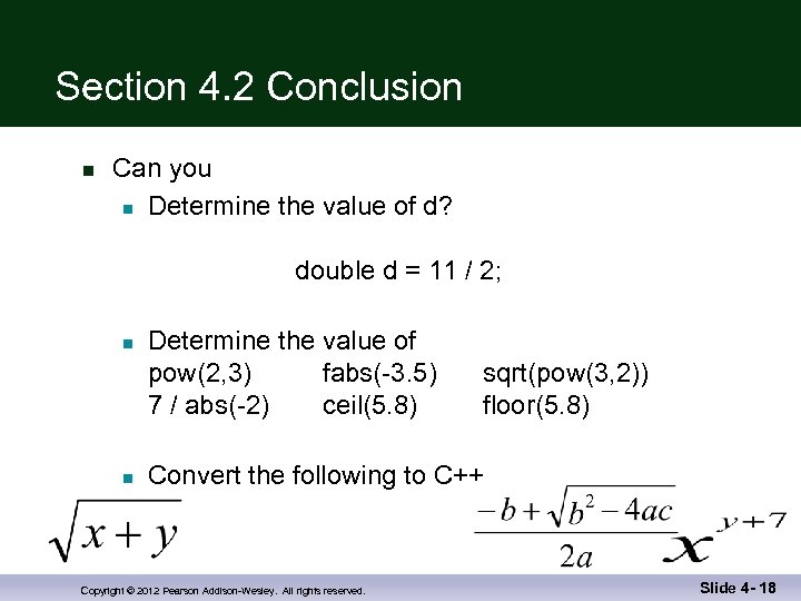 Section 4. 2 Conclusion n Can you n Determine the value of d? double