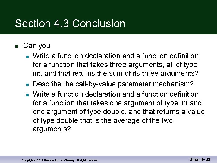 Section 4. 3 Conclusion n Can you n Write a function declaration and a