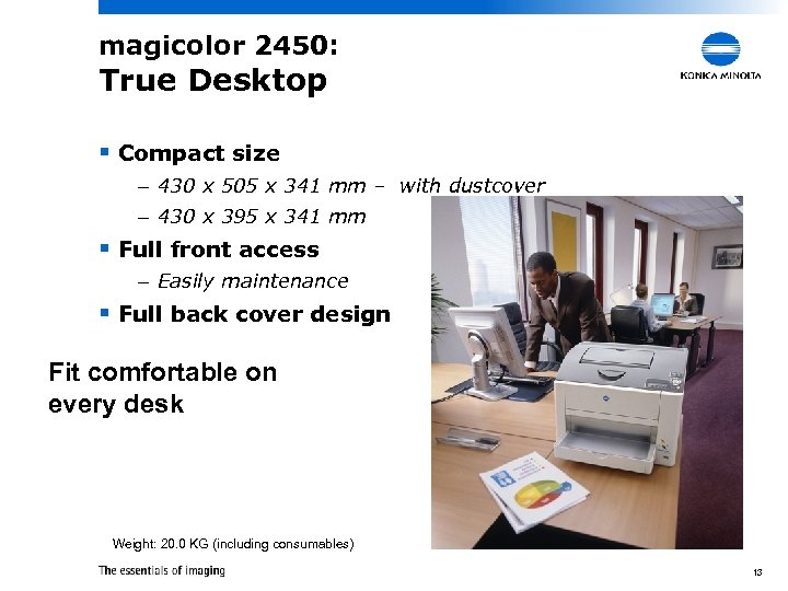 magicolor 2450: True Desktop § Compact size – 430 x 505 x 341 mm