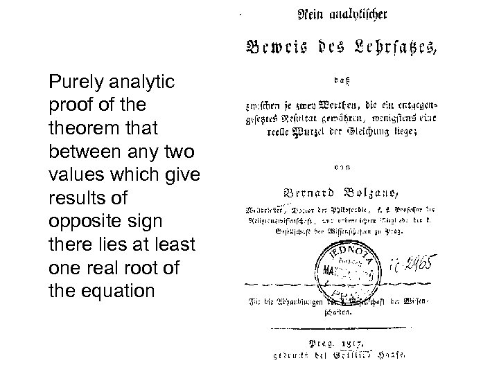 Purely analytic proof of theorem that between any two values which give results of