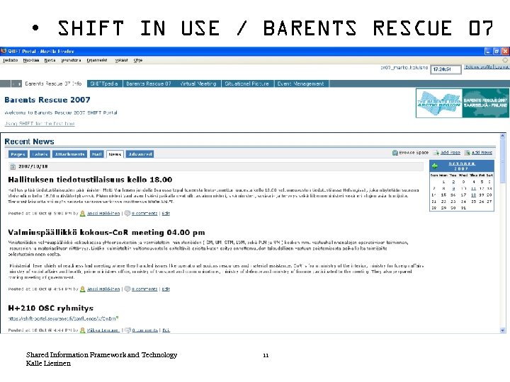  • SHIFT IN USE / BARENTS RESCUE 07 Shared Information Framework and Technology