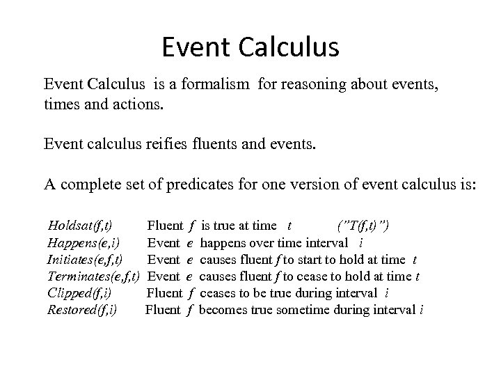 Event Calculus is a formalism for reasoning about events, times and actions. Event calculus