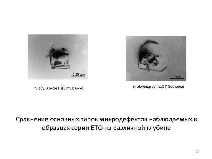  глобулярное ПДС (~50 мкм) глобулярное ПДС (~300 мкм) Сравнение основных типов микродефектов наблюдаемых