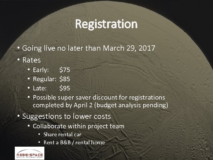 Registration • Going live no later than March 29, 2017 • Rates • •