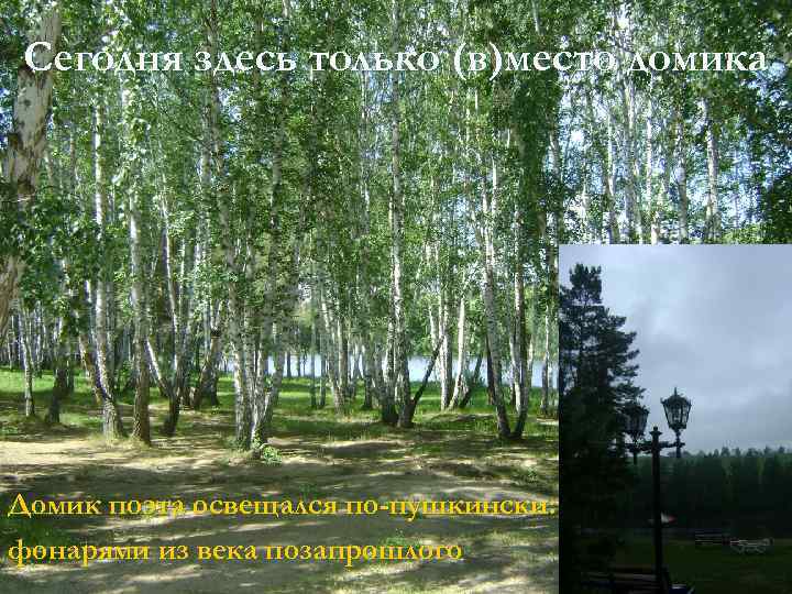 Сегодня здесь только (в)место домика Домик поэта освещался по-пушкински: фонарями из века позапрошлого 