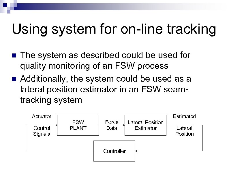 Using system for on-line tracking n n The system as described could be used