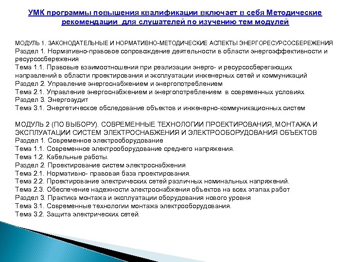 УМК программы повышения квалификации включает в себя Методические рекомендации для слушателей по изучению тем