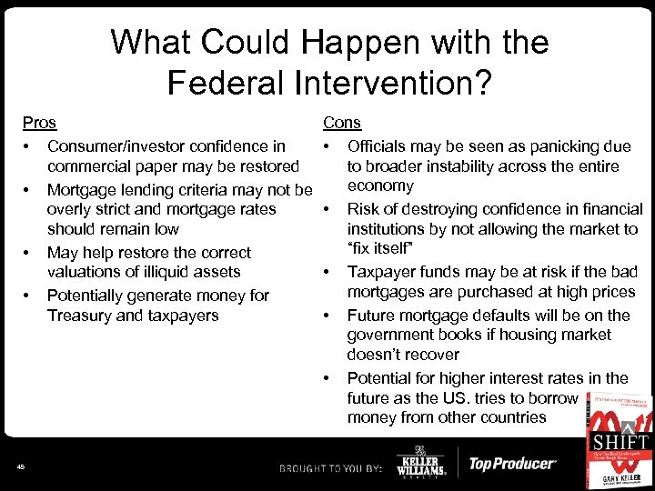 What Could Happen with the Federal Intervention? Pros • Consumer/investor confidence in commercial paper