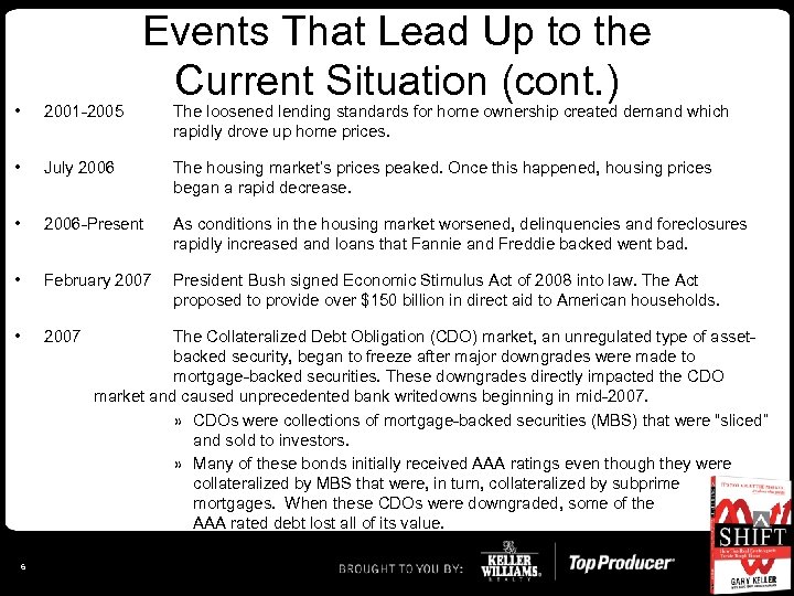 Events That Lead Up to the Current Situation (cont. ) • 2001 -2005 •