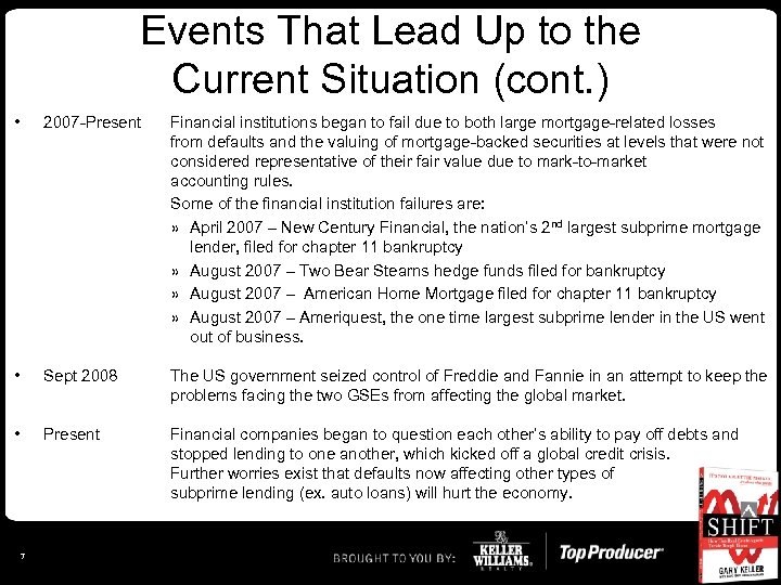 Events That Lead Up to the Current Situation (cont. ) • 2007 -Present Financial