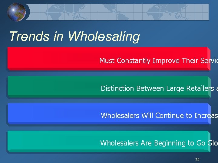 Trends in Wholesaling Must Constantly Improve Their Servic Distinction Between Large Retailers a Wholesalers