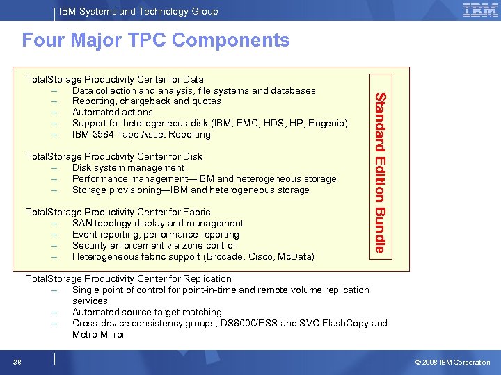 IBM Systems and Technology Group Four Major TPC Components Total. Storage Productivity Center for