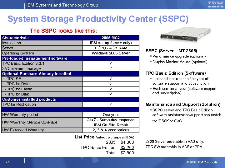 IBM Systems and Technology Group System Storage Productivity Center (SSPC) The SSPC looks like