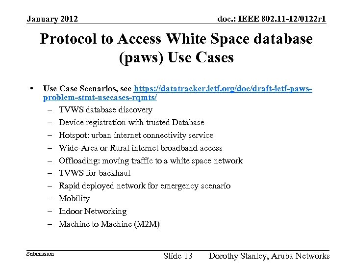 January 2012 doc. : IEEE 802. 11 -12/0122 r 1 Protocol to Access White
