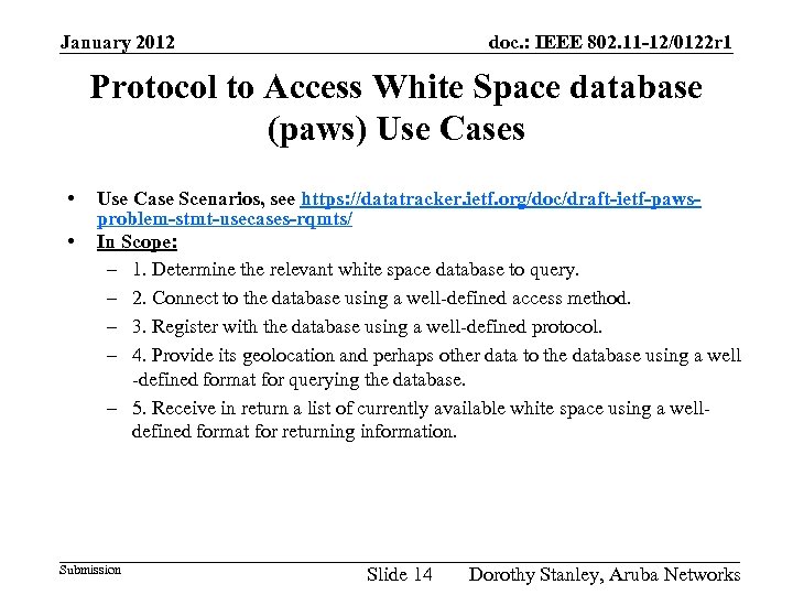 January 2012 doc. : IEEE 802. 11 -12/0122 r 1 Protocol to Access White
