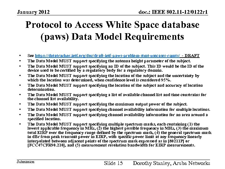 January 2012 doc. : IEEE 802. 11 -12/0122 r 1 Protocol to Access White