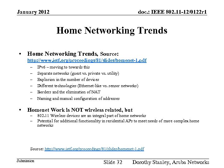 January 2012 doc. : IEEE 802. 11 -12/0122 r 1 Home Networking Trends •
