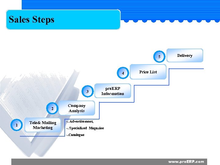 Sales Steps 5 4 3 2 1 Tele& Mailing Marketing Delivery Price List pro.