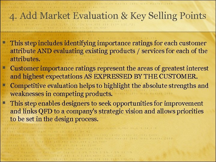 4. Add Market Evaluation & Key Selling Points § § This step includes identifying