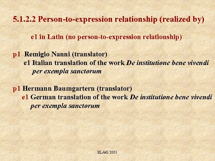 5. 1. 2. 2 Person-to-expression relationship (realized by) e 1 in Latin (no person-to-expression