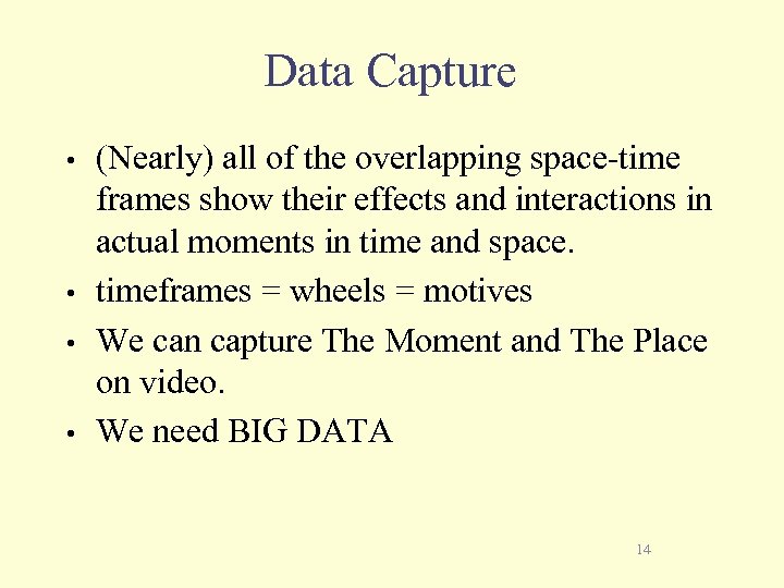 Data Capture • • (Nearly) all of the overlapping space-time frames show their effects