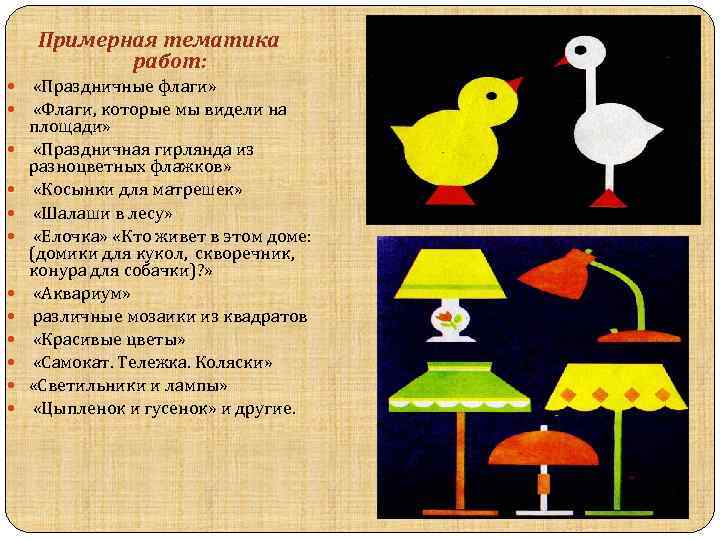 Примерная тематика работ: «Праздничные флаги» «Флаги, которые мы видели на площади» «Праздничная гирлянда из