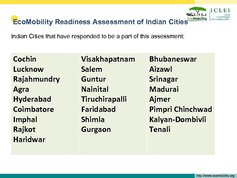  • Eco. Mobility Readiness Assessment of Indian Cities that have responded to be