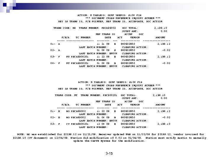 ACTION: R TABLEID: DXRF USERID: S 104 FIH *** DOCUMENT CROSS REFERENCE INQUIRY SCREEN