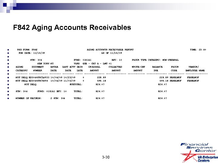 F 842 Aging Accounts Receivables n n n n RSD FORM: F 842 AGING