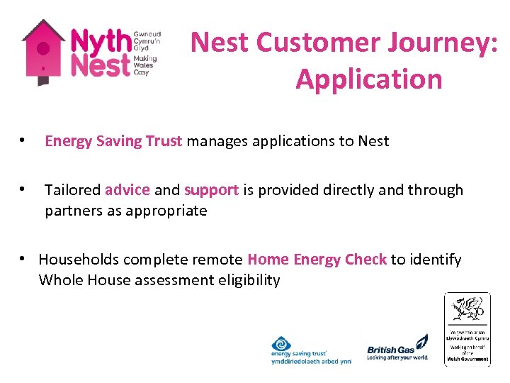 Nest Customer Journey: Application • Energy Saving Trust manages applications to Nest • Tailored