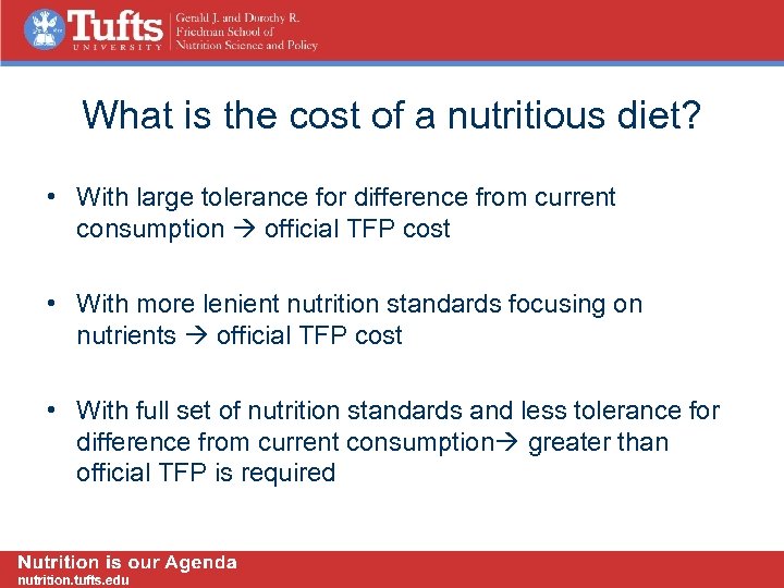 What is the cost of a nutritious diet? • With large tolerance for difference