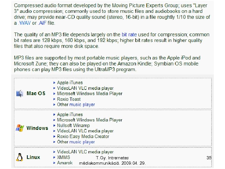 T. Gy. Intrernetes médiakommunikáció. 2009. 04. 29. 35 