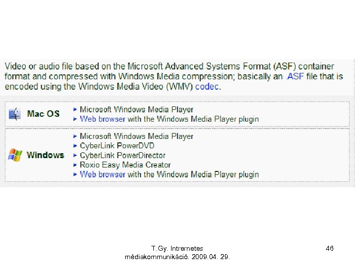 T. Gy. Intrernetes médiakommunikáció. 2009. 04. 29. 46 