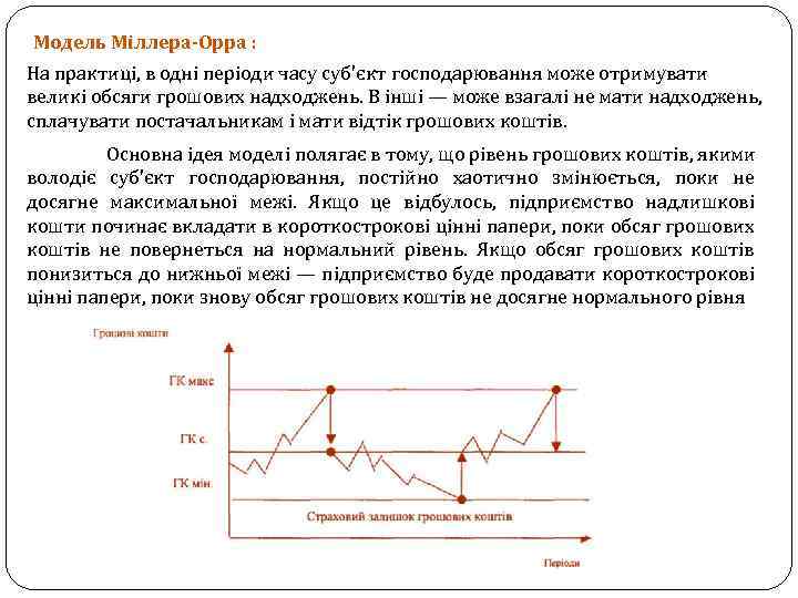 Модель Міллера-Орра : На практиці, в одні періоди часу суб'єкт господарювання може отримувати великі