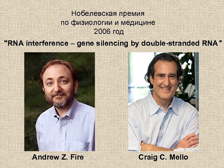 Нобелевская премия по физиологии и медицине 2006 год "RNA interference – gene silencing by