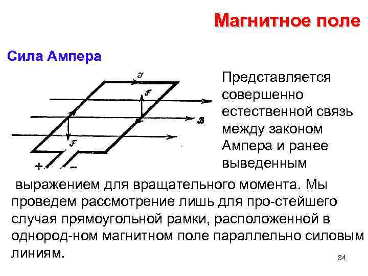 Магнитное поле Сила Ампера Представляется совершенно естественной связь между законом Ампера и ранее выведенным