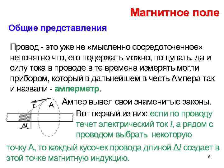 Магнитное поле Общие представления Провод это уже не «мысленно сосредоточенное» непонятно что, его подержать