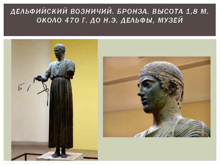 ДЕЛЬФИЙСКИЙ ВОЗНИЧИЙ. БРОНЗА. ВЫСОТА 1, 8 М. ОКОЛО 470 Г. ДО Н. Э. ДЕЛЬФЫ,