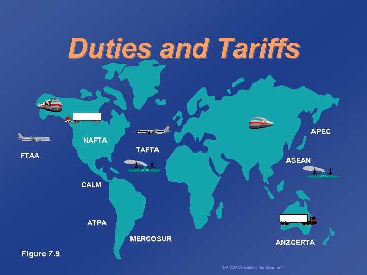 Duties and Tariffs APEC NAFTA TAFTA FTAA ASEAN CALM ATPA MERCOSUR ANZCERTA Figure 7.