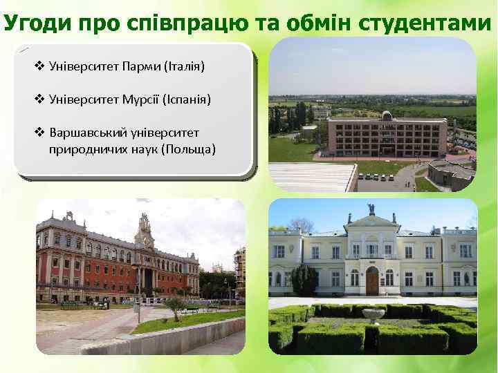 Угоди про співпрацю та обмін студентами v Університет Парми (Італія) v Університет Мурсії (Іспанія)
