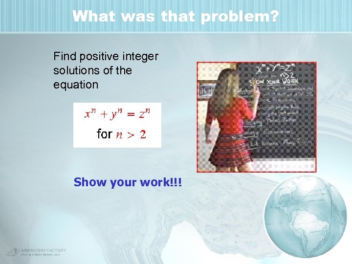 What was that problem? Find positive integer solutions of the equation Show your work!!!