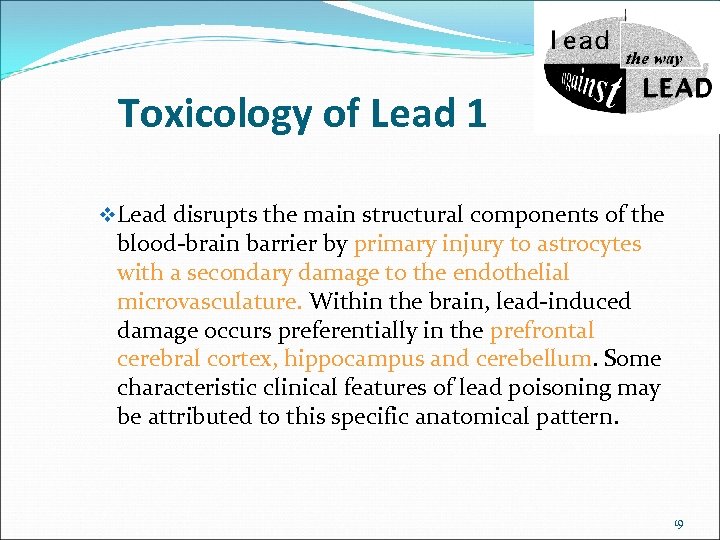 Toxicology of Lead 1 v Lead disrupts the main structural components of the blood-brain
