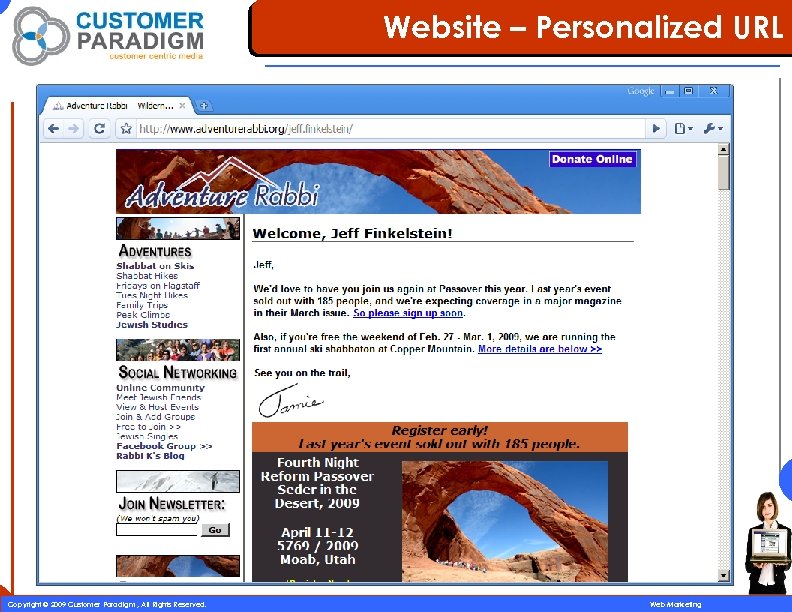 Website – Personalized URL 27 Copyright © 2009 Customer Paradigm , All Rights Reserved.